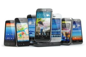 47531854 - choose mobile phone. row of the different smartphones. 3d